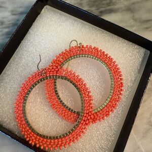 Coral Beaded Hoop Earrings